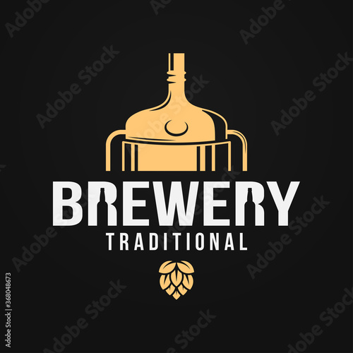 Beer logo with brewery tank and beer bottle