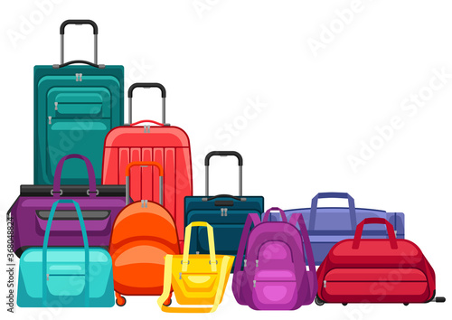 Background with travel suitcases and bags.