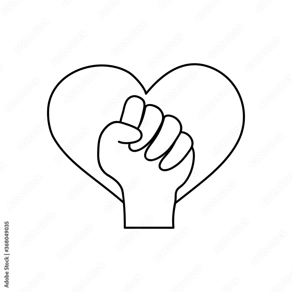 protest concept, heart and fist hand gesture icon, line style protest concept, heart and fist hand gesture icon, line style