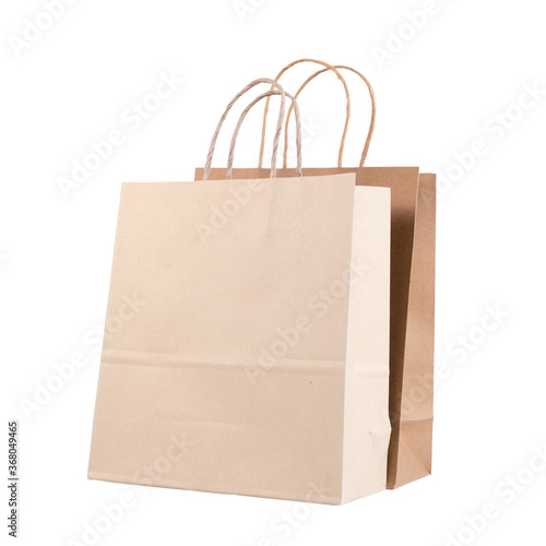 Two brown paper bags isolated on white background, with clipping path