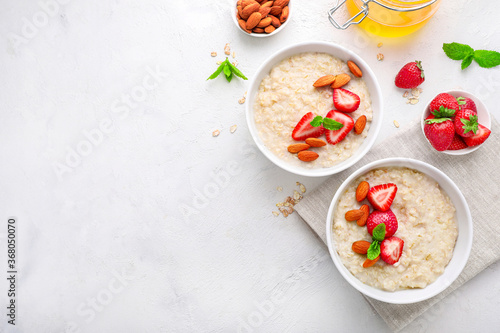Healthy homemade oatmeal with berries for breakfast