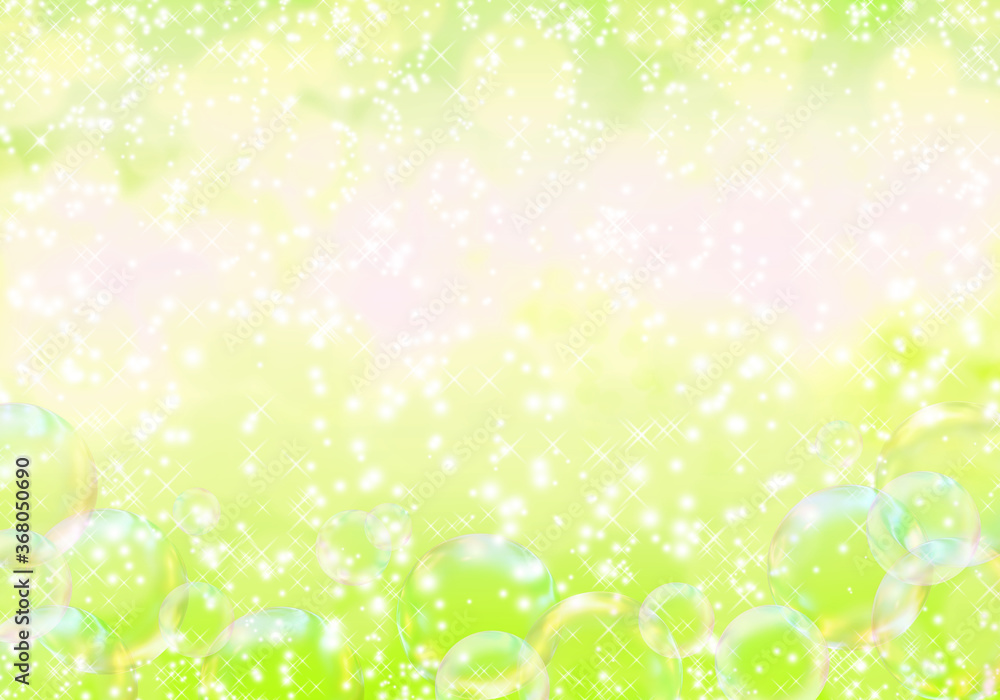 Fototapeta premium Soap bubbles on light green background 