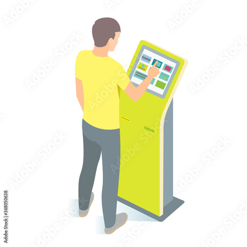 Man using payment kiosk. Vector illustration