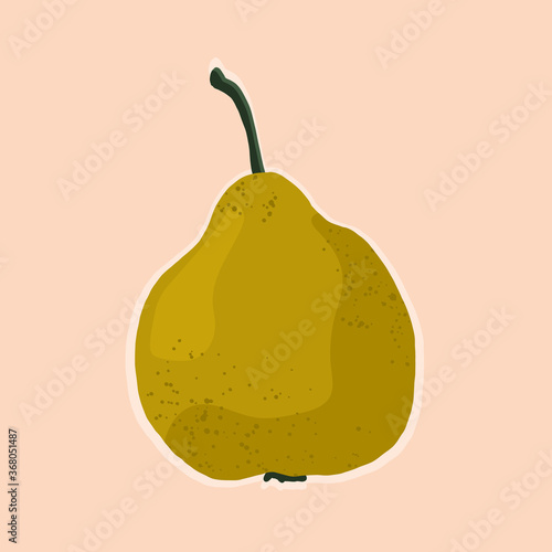 Vector hand draw pear illustration. Green pear with juice splashes isolated on white background. Textured green pears sketch, juice fruit. Fresh silhouette fruit of Pear