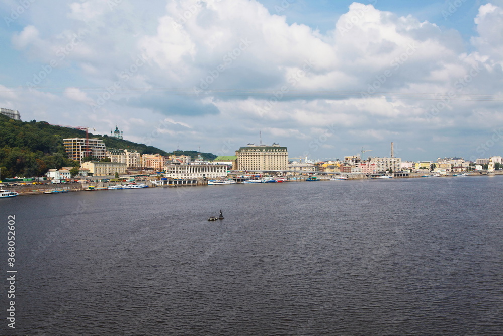 View of the right bank of Kiev, river station and Dnieper