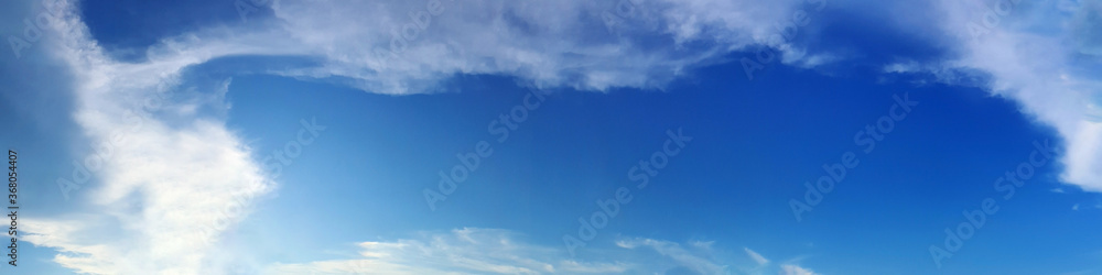Fototapeta premium Blue sky panorama with cloud on a sunny day. Beautiful 180 degree panoramic image.
