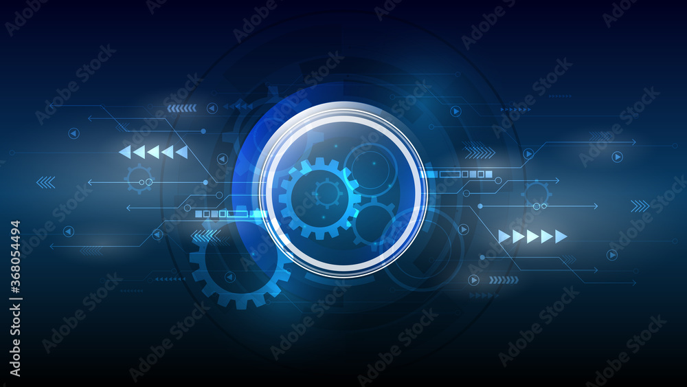 Vector illustration white gear wheel on circuit board, Hi-tech digital technology and engineering, Abstract futuristic- technology on blue color background