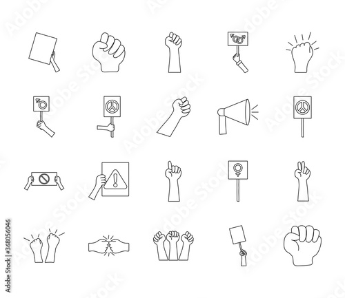 megaphone and protesting icon set, line style