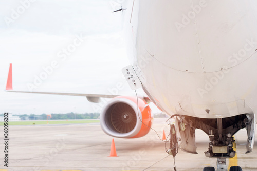 Airplane being preparing ready for takeoff in international airport