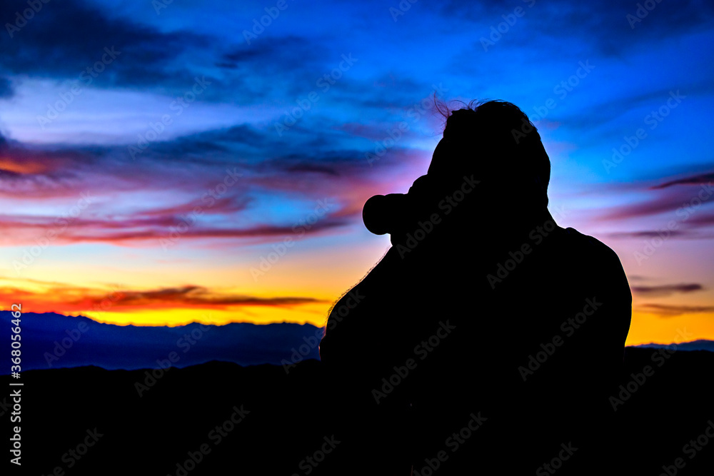 Man Taking Photos at Sunset, San Juan Province, Argentina
