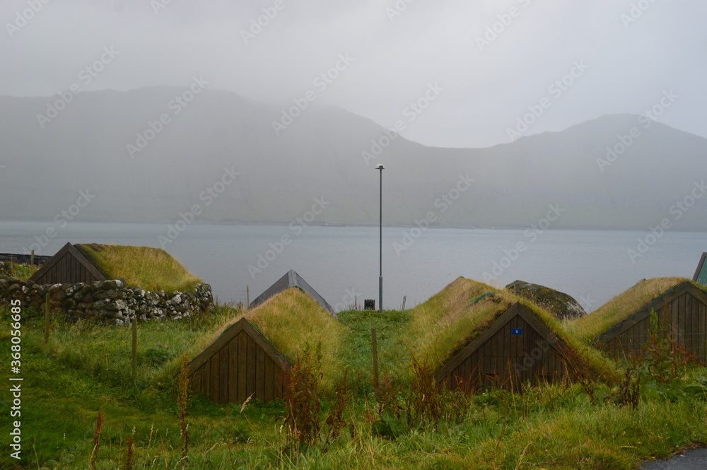 The dramatic coast and mountain landscape on the Faroe Islands