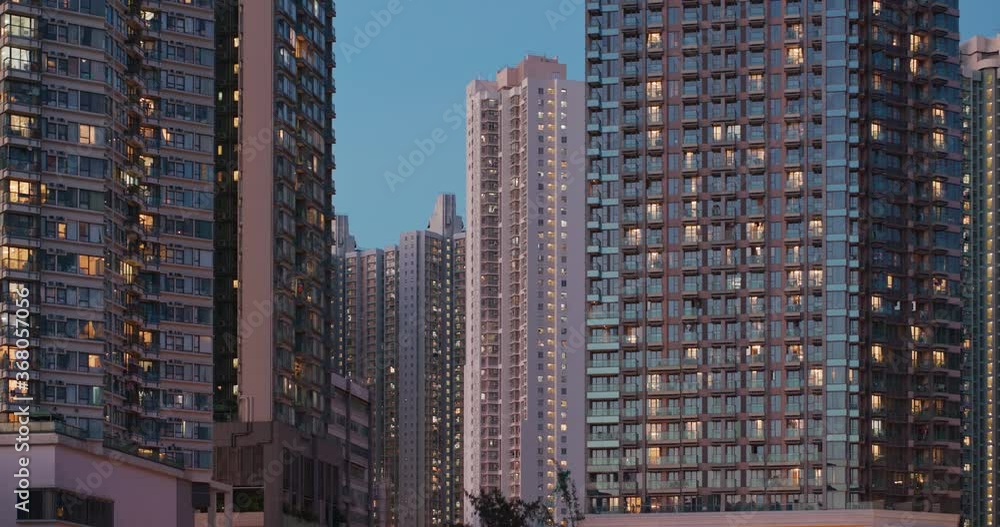 Hong Kong apartment building at sunset time Hong Kong apartment building at sunset time