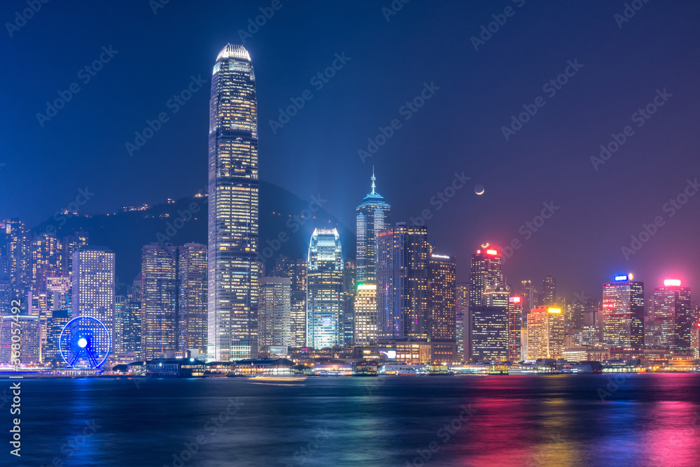 Hong kong downtown the famous cityscape view of Hong Kong skyline during twilight time from Kowloon side at Hong Kong