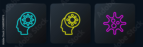Set line Human and virus, Virus and . Black square button. Vector.