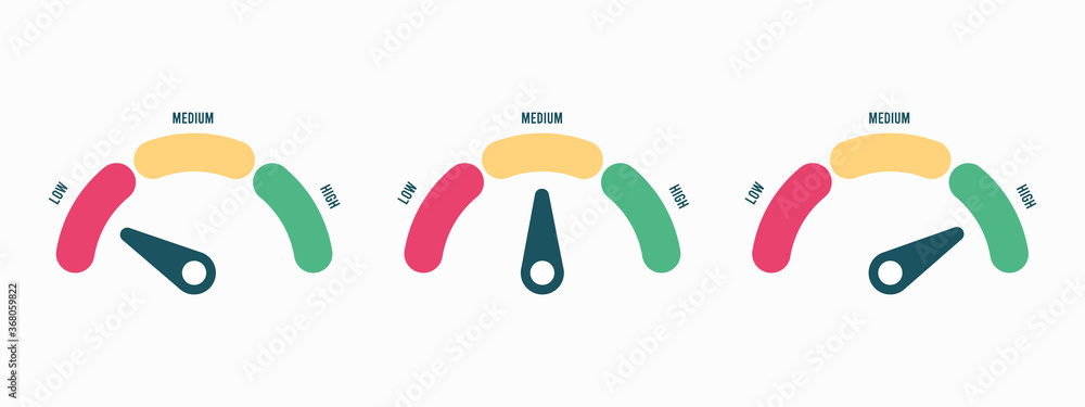 Radial scale from red to green with arrow hand pointer. Vector illustration. Radial scale from red to green with arrow hand pointer. Vector illustration.