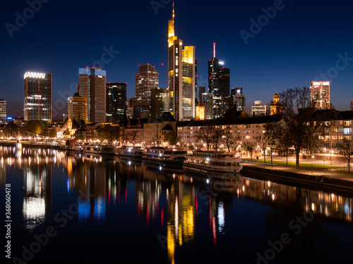 Frankfurt-am-Main, GERMANY- April 11, 2020:  Skyline of Frankfurt, Germany at night. © Alexander