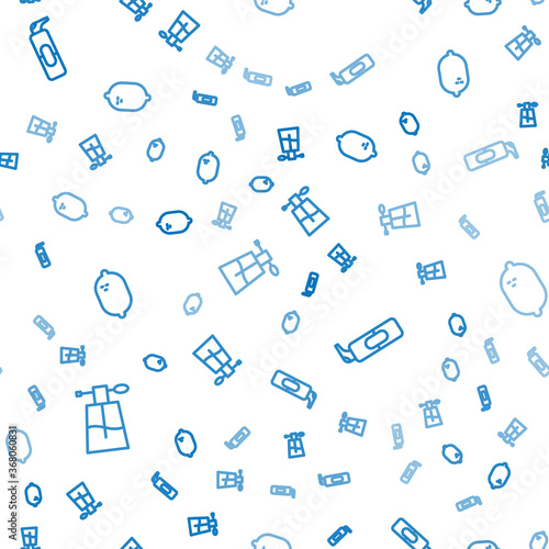 Set line Perfume, Spray can for hairspray and Lemon on seamless pattern. Vector.