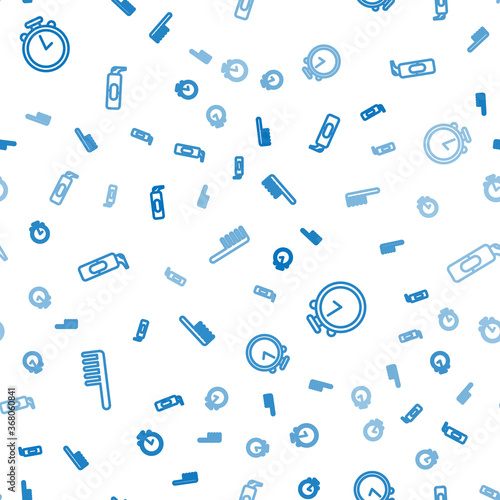 Set line Hairbrush, Stopwatch and Spray can for hairspray on seamless pattern. Vector.