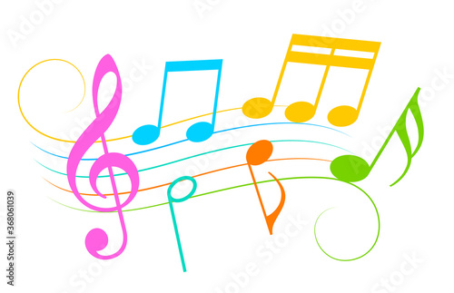 Colorful music notes and melody icon