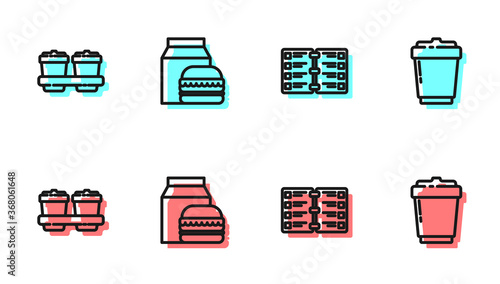 Set line Restaurant cafe menu, Coffee cup to go, Online ordering and burger delivery and icon. Vector.