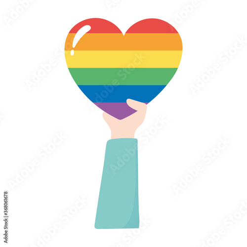 lgbtq community pride, hand with rainbow heart parade celebration isolated icon design