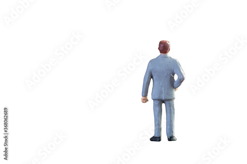 Close up of Miniature businessman people isolated with clipping path on white background.Elegant Design with copy space for placement your text, mock up for business concept