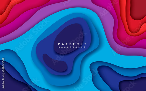 Abstract papercut background. Orange,purple and blue modern wavy layers composition.