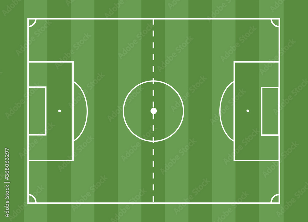 An isolated soccer field for a ball game on a striped green background. A competitive sport on the lawn. Stadium with markings. Vector stock graphics. To plan a strategy for sites and applications. An isolated soccer field for a ball game on a striped green background. A competitive sport on the lawn. Stadium with markings. Vector stock graphics. To plan a strategy for sites and applications.