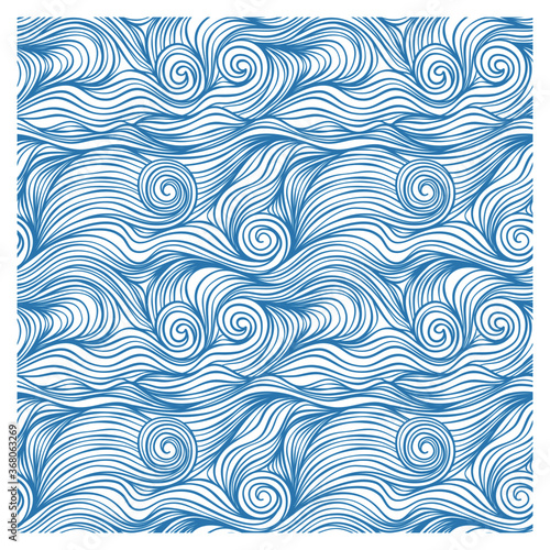 Seamless pattern with twisted lines waves. Design for backdrops and colouring book with sea, rivers or water texture.