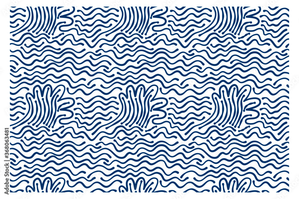 Seamless pattern of blue stormy waves. Design for backdrops with sea, rivers or water texture.