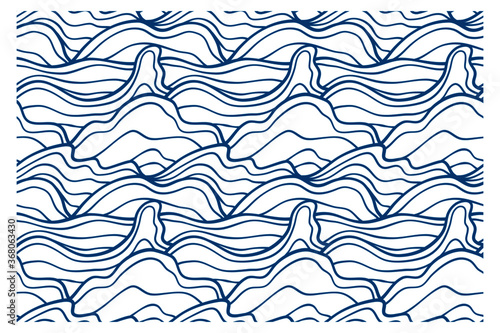 Seamless pattern with blue linear waves. © Dzianis