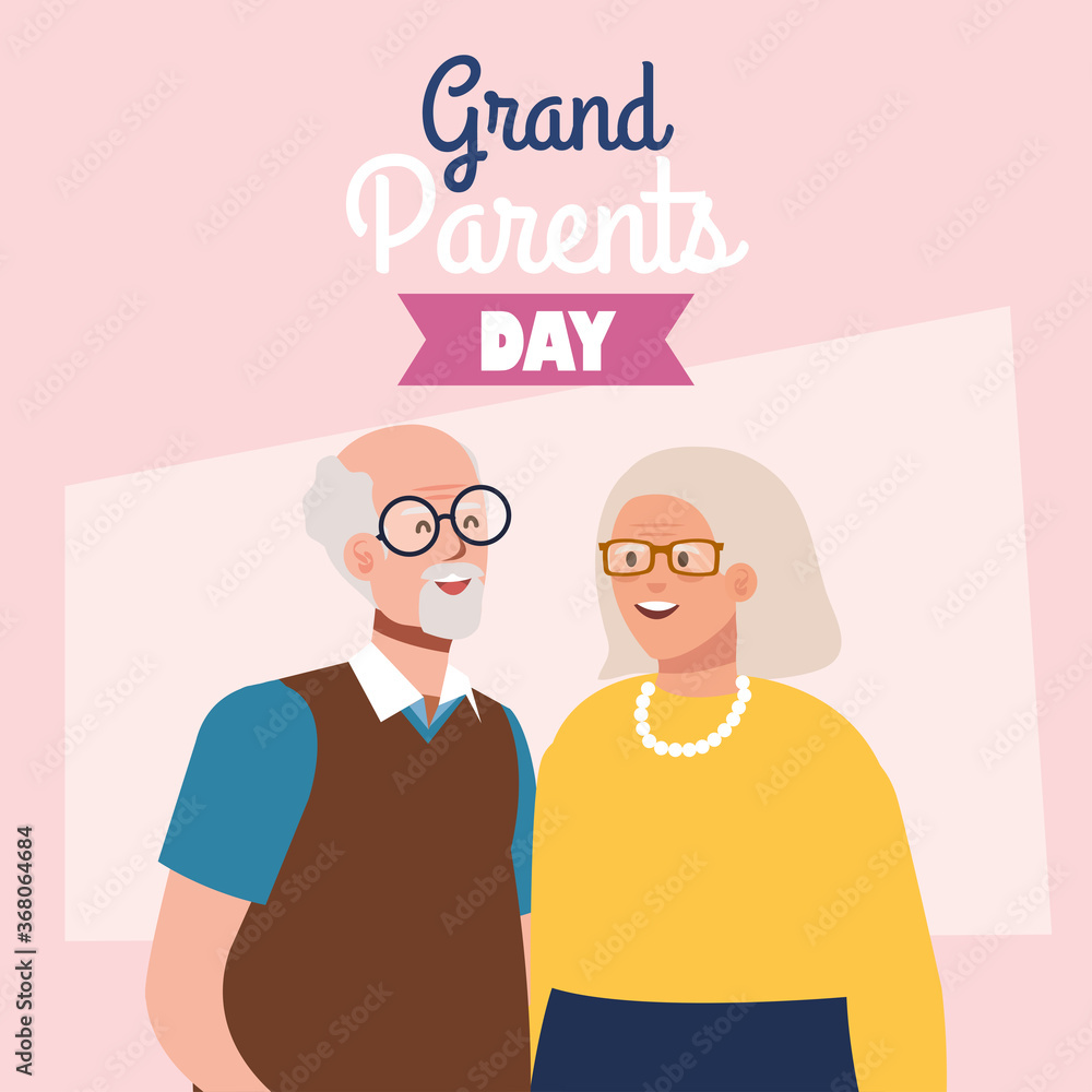 happy grand parents day with cute older couple vector illustration design - obrazy, fototapety, plakaty 