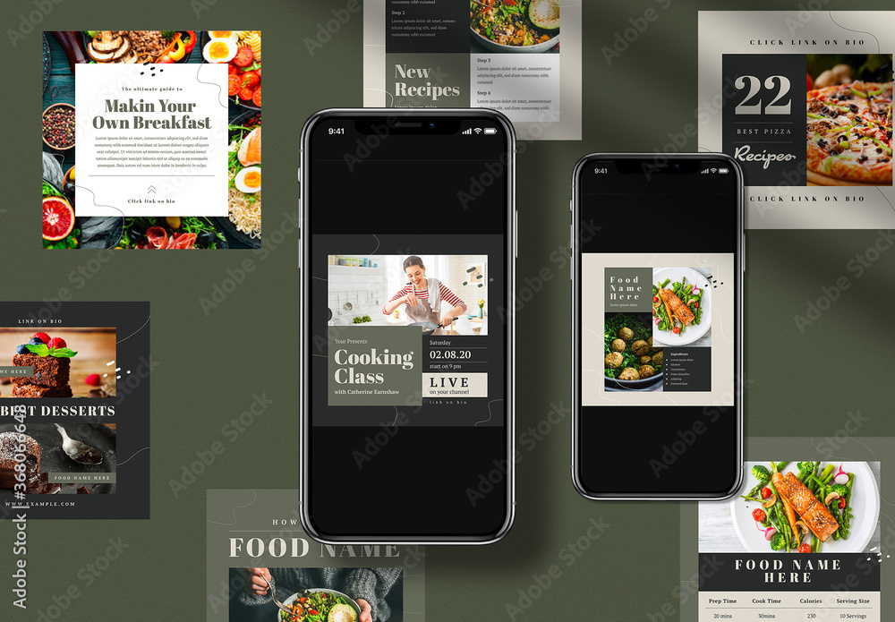 Food Blogger Social Media Post Layout Stock Template | Adobe Stock