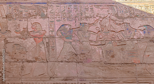 Polychromatic Hieroglyphs in Ruins of the Karnak Temple Complext at Luxor