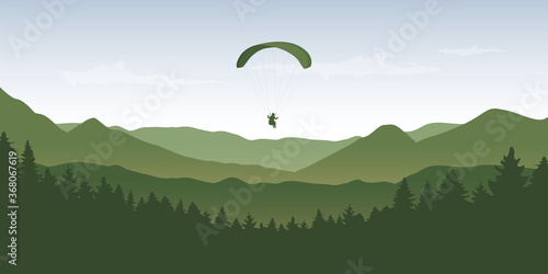 paragliding adventure in wildlife nature mountain landscape vector illustration EPS10
