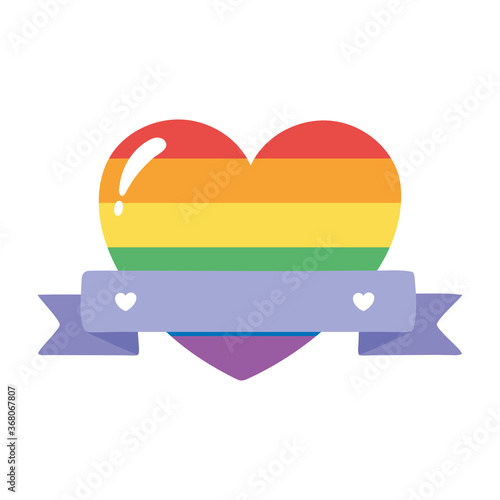lgbtq community pride, rainbow heart ribbon emblem parade celebration isolated icon design