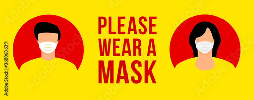 Please Wear A Mask Sign Banner, Vector 