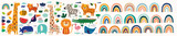 Colorful bright stylish trendy rainbows vector illustrations. Baby animals pattern. Fabric pattern. Vector illustration with cute animals. Nursery baby pattern illustration