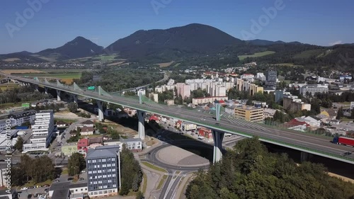 Aerial view of motorway viaduct and city center of Povazska Bystrica town, Slovakia. photo