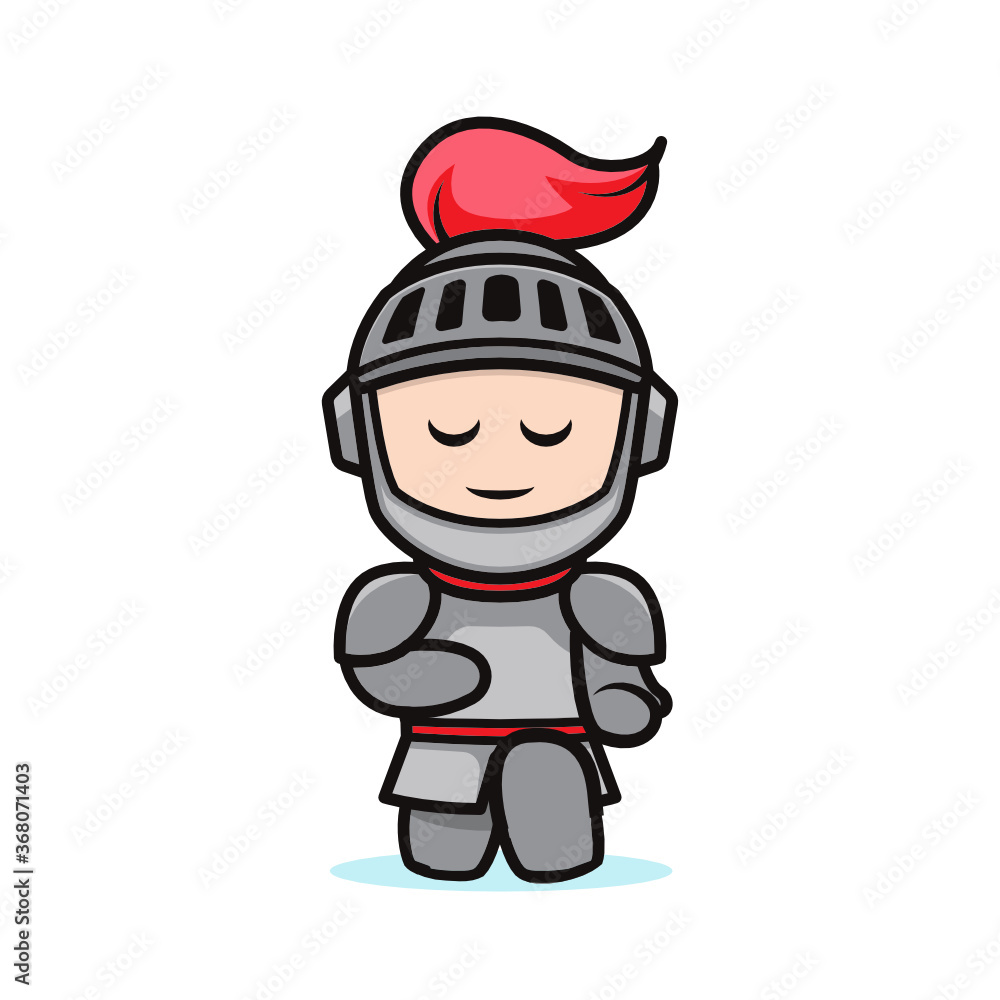 Cute knight kawaii mascot design illustration