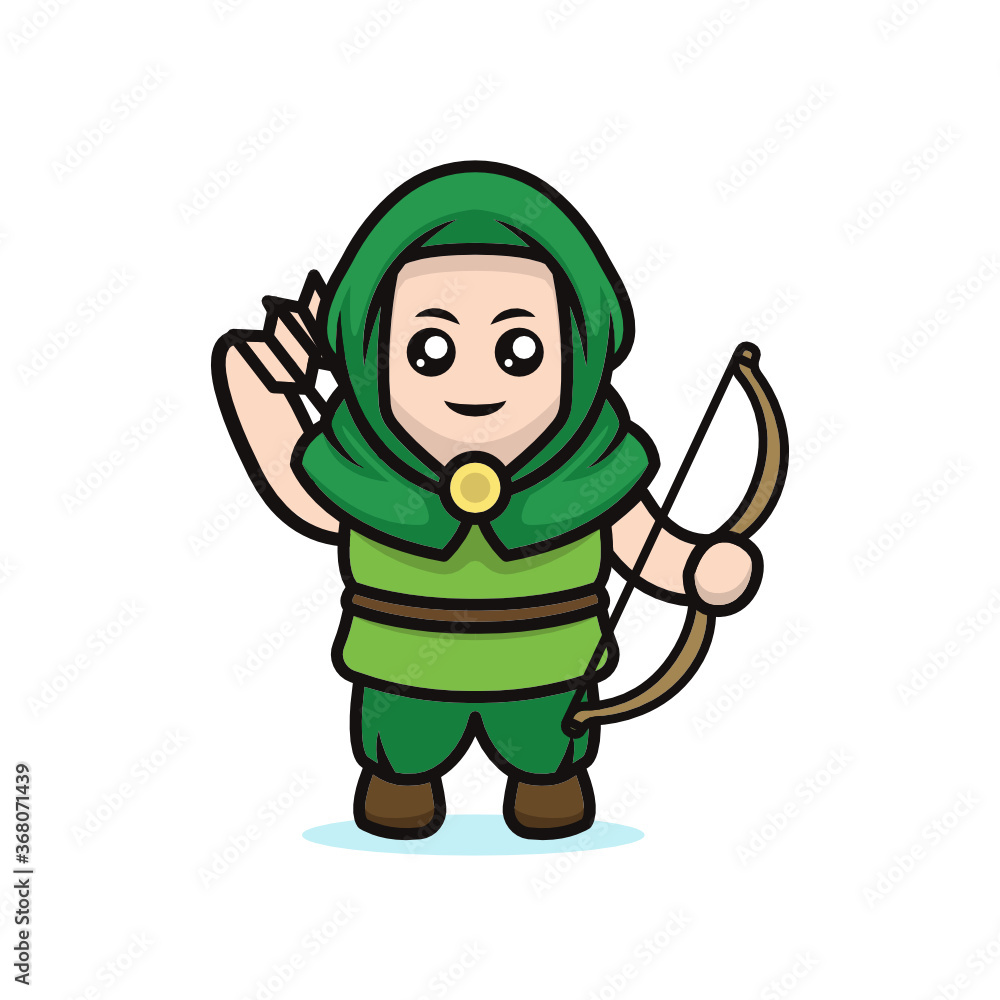 Cute kawaii archer mascot design illustration Cute kawaii archer mascot design illustration