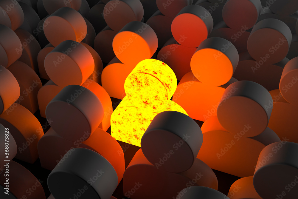 Obraz premium 3d Concept, Crowd Of People Icons, Only One Is Textured With Lava