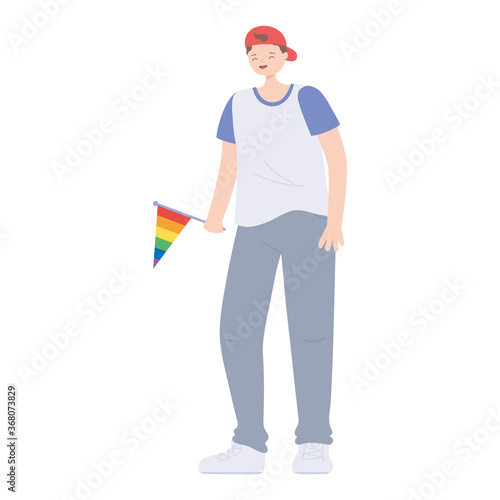 lgbtq community pride, young man with rainbow flag character icon design