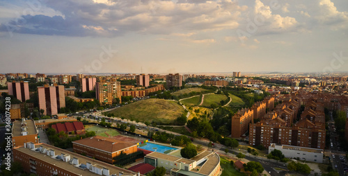 Panoramic view of Tio Pio Park, Vallecas. Sunset. photo