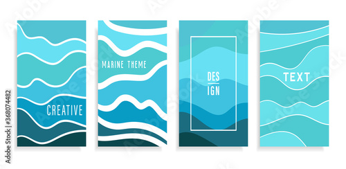 Abstract background of sea waves, ocean water, rivers, lakes. Template texture Aqua with a pattern of wavy lines. Frames for text. Great for covers, textile prints fabrics, wallpapers. Vector.