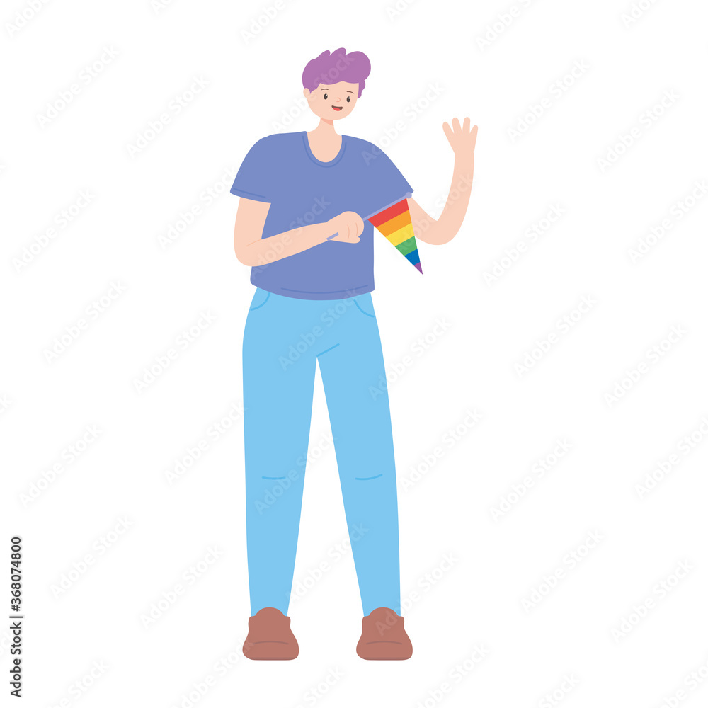 lgbtq community pride, young man with rainbow flag character isolated icon design lgbtq community pride, young man with rainbow flag character isolated icon design