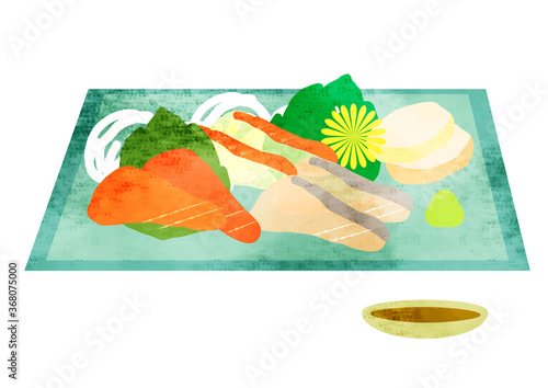 上品な和食の水彩イラスト　お刺身盛り合わせ