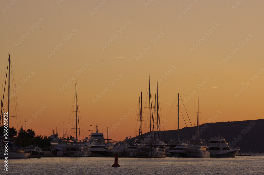 sunset in the harbor. Croatia. Trogir