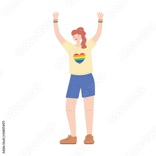 lgbtq community pride, young woman rainbow shirt cartoon isolated icon design