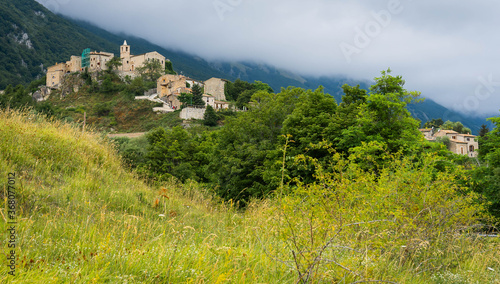 Mountain view of village of Roccacaramanico in Abruzzo, Italy photo